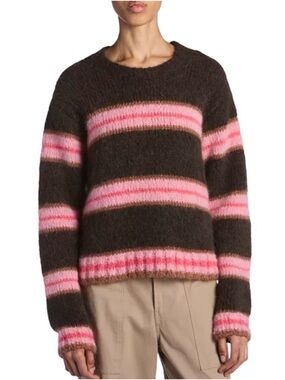Moncler Girocollo Tricot XL Alpaca Sweater With Pink Stripes